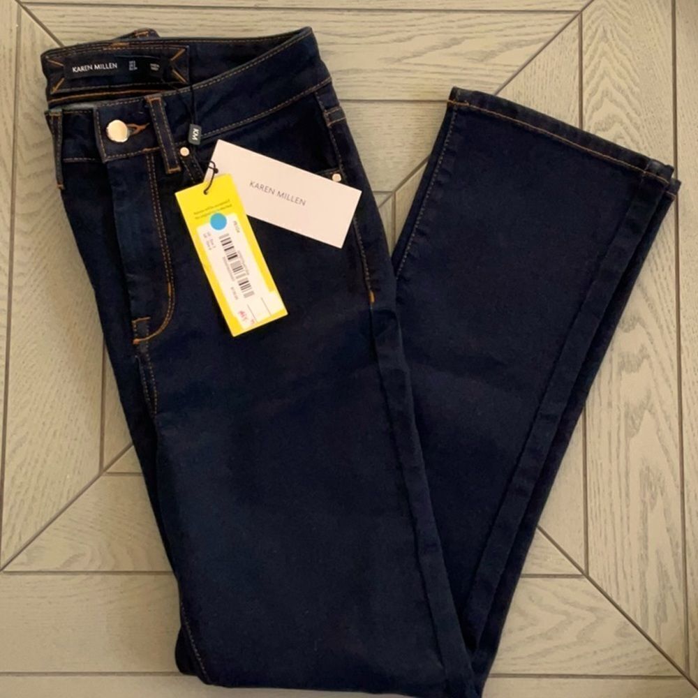 KAREN MILLEN NEW WITH TAGS DARK DENIM JEANS SIZE 2 STRAIGHT FIT